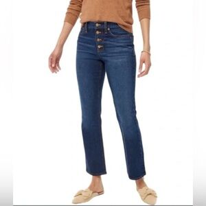 J. Crew Mid-Rise Flare Crop Button Fly Denim Jeans Womens 29 Blue Classic Preppy